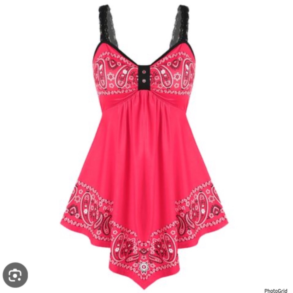 RoseGal 3XL plus size pink bandana paisley babydoll tank top NWT